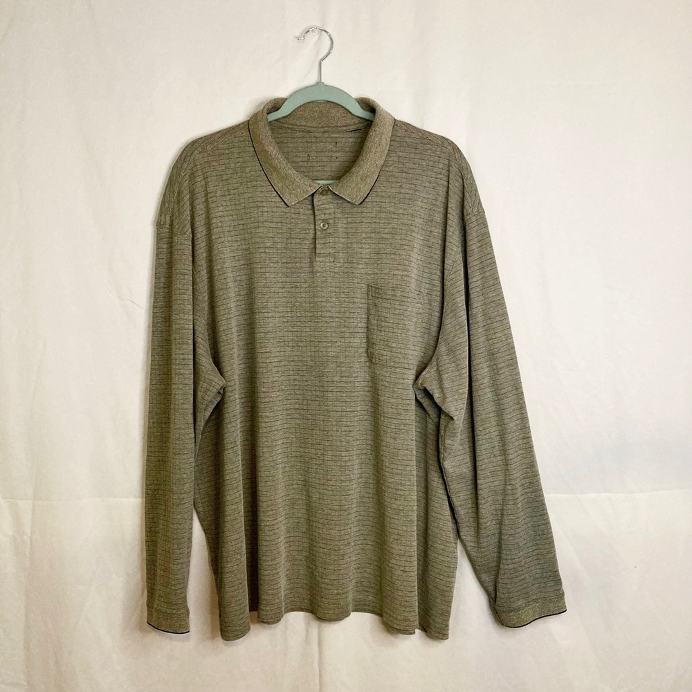 Haggar Long Sleeve Polo Shirt Textured Knit Olive Green Stripe 4XL Grandpacore